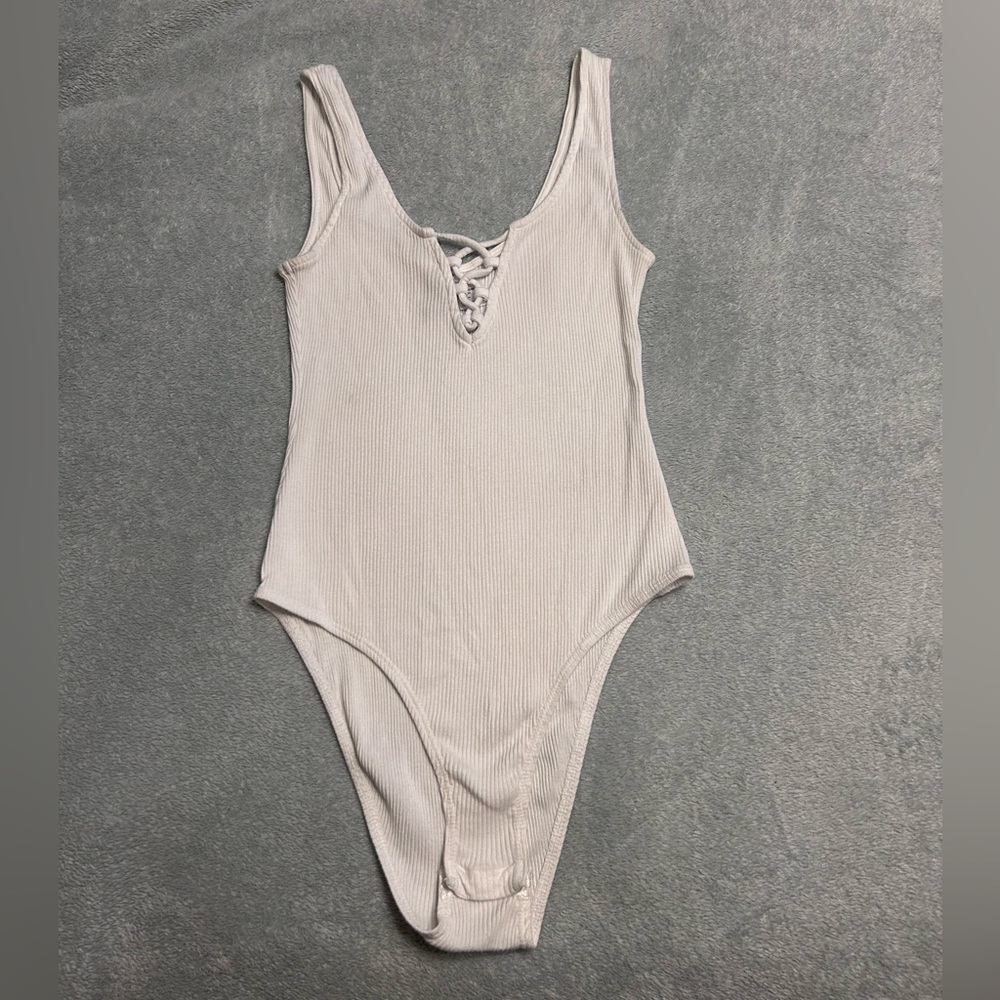 WHITE TANK TOP LACE UP SNAP BODYSUIT